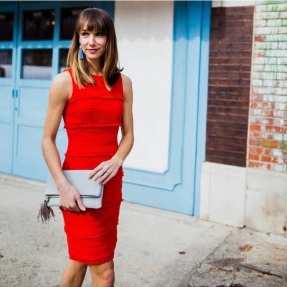 J. Crew Dress Womens 4 Red Fringe Tweed Sheath Classic Sleeveless Zip Up